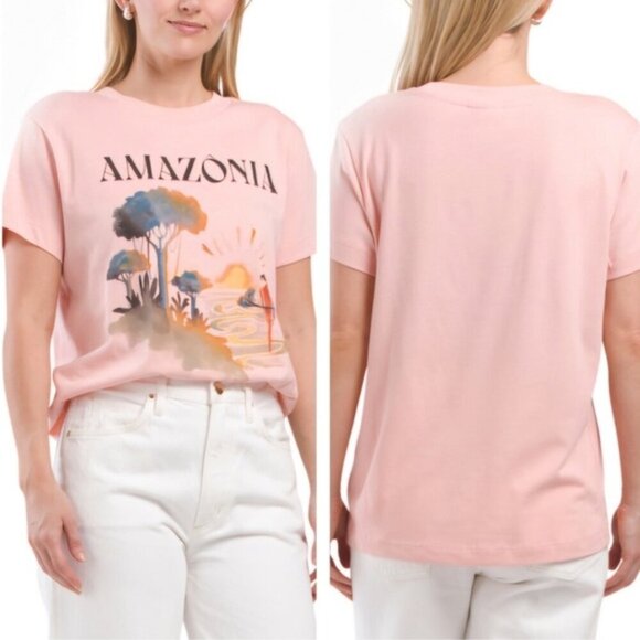 New Farm Rio Amazonia Graphic 100% Cotton Light Pink Fit T-Shirt NWT Medium - Picture 1 of 7